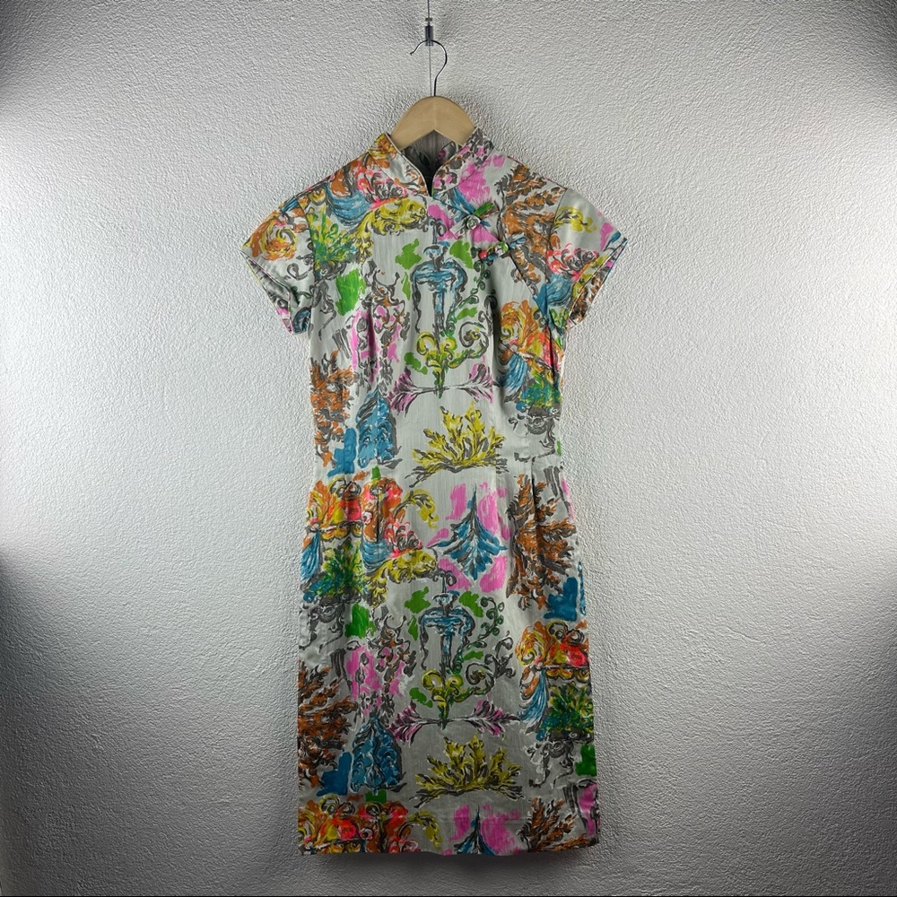 Vintage l 50s S Sun Fashion Hawaii Colorful Floral Hawaiian Tiki Split Hem Tunic